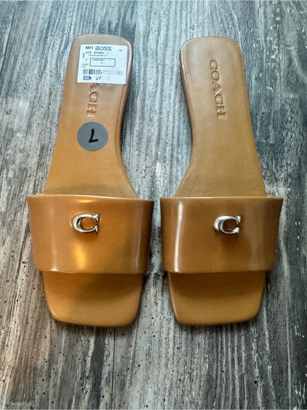 COACH Tan Leather Slide Mules with Silver 'C' Hardware - Picture 1 of 1